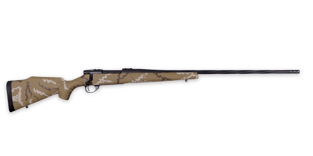 WEATHERBY VHH256RR6B VANGUARD OUTFITTER 25-06 REM 5+1 24" THREADED/SPIRAL FLUTED, GRAPHITE BLACK BARREL/REC, TAN WITH BROWN & WHITE SPONGE SYNTHETIC STOCK, ACCUBRAKE MUZZLE BRAKE, ADJ. TRIGGER