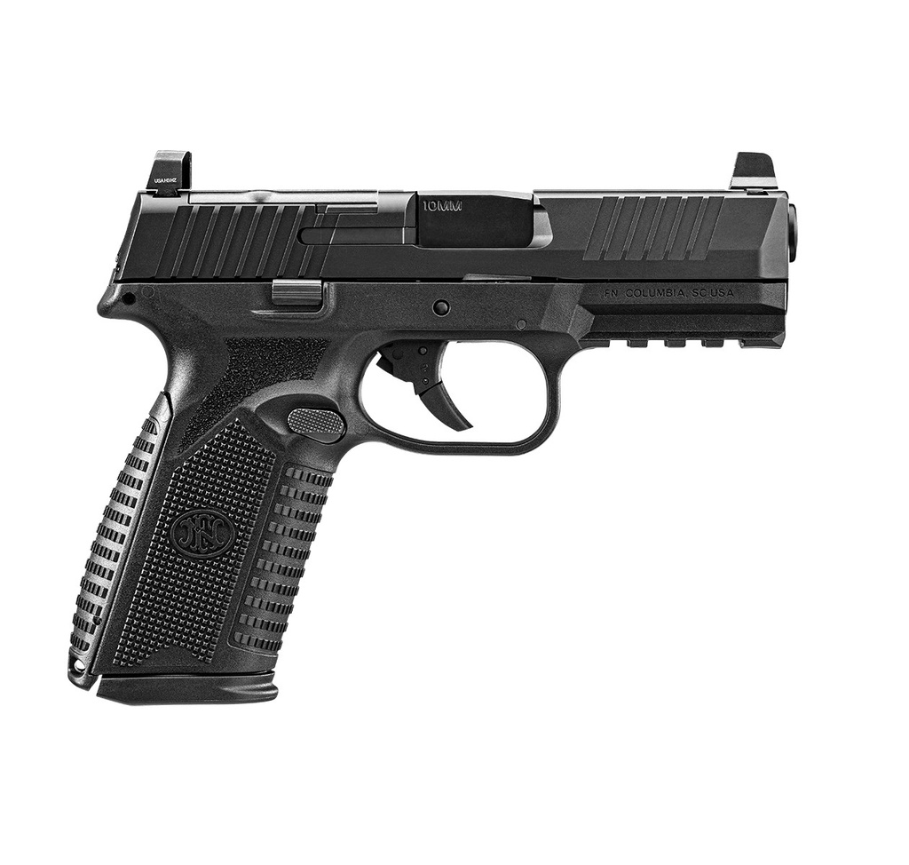 FN 66101381 510 MRD FULL SIZE 10MM AUTO 10+1, 4.10" BLACK TARGET CROWN STEEL BARREL, BLACK PVD OPTIC CUT/SERRATED STEEL SLIDE & POLYMER FRAME W/PICATINNY RAIL, AMBIDEXTROUS