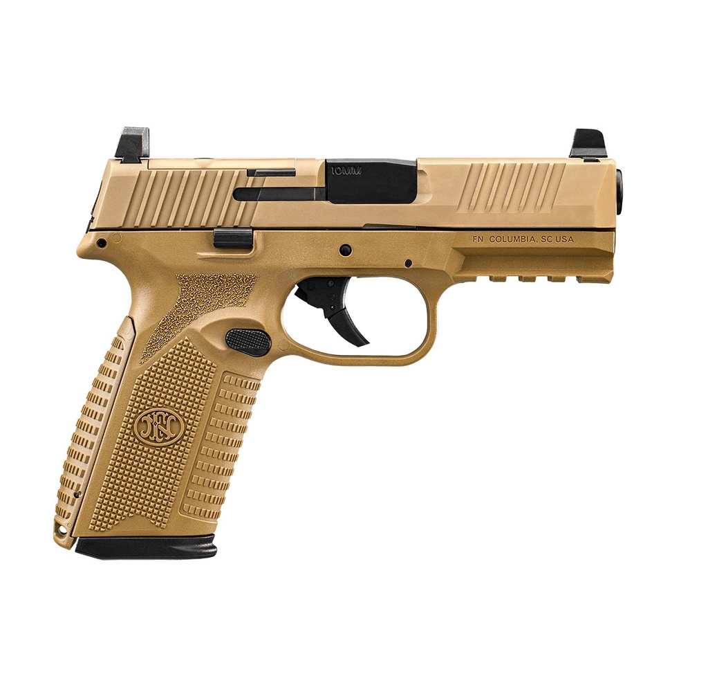 FN 66101380 510 MRD FULL SIZE 10MM AUTO 15+1, 4.10" BLACK TARGET CROWN STEEL BARREL, FLAT DARK EARTH PVD OPTIC CUT/SERRATED STEEL SLIDE & POLYMER FRAME W/PICATINNY RAIL, AMBIDEXTROUS