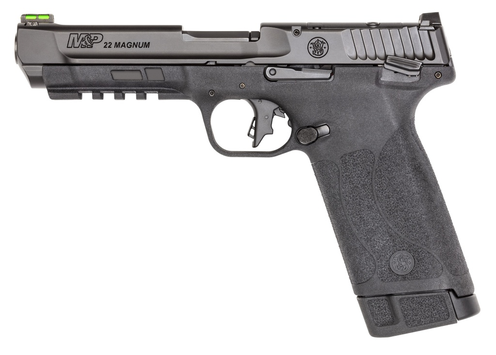 SMITH & WESSON 13433 M&P 22 MAGNUM  22 WMR 30+1 (2) 4.35" TEMPO BARREL SYSTEM, BLACK, POLYMER FRAME WITH PIC. RAIL, OPTIC CUT SLIDE, FIBER OPTIC SIGHT, FLAT FACED TRIGGER, AMBI CONTROLS
