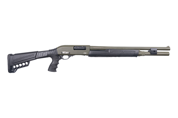 GFORCE ARMS GF2P12 GF2P  12 GAUGE PUMP 3" CHAMBER 7+1 20" FIXED CYLINDER BORE, OD GREEN BARREL/REC, BLACK FURNITURE, 5RD SHELL CARRIER STOCK, RUBBER PISTOL GRIP, BLADE SIGHT, 3RD SHELL HOLDER ON REC