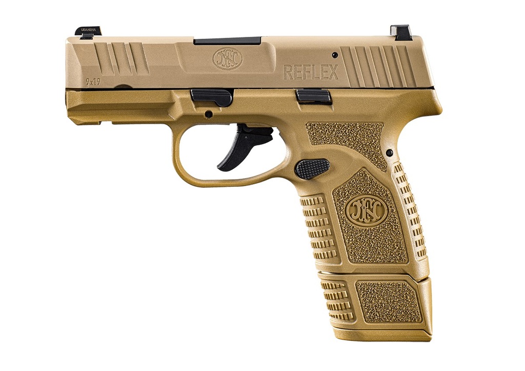 FN 66101409 REFLEX  MICRO-COMPACT FRAME 9MM LUGER 15+1/11+1, 3.30" BLACK TARGET CROWN STEEL BARREL, FLAT DARK EARTH PVD SERRATED STEEL SLIDE & POLYMER FRAME W/PICATINNY RAIL, AMBIDEXTROUS