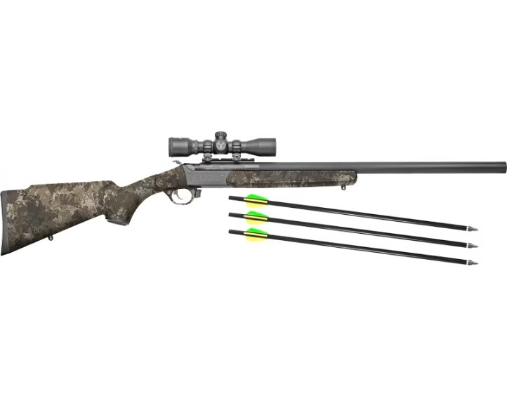 TRADITIONS CRX6-2200625 CRACKSHOT XBR PACKAGE 22 CAL/27 LONG CAL 16.50"-20" BLUED BARREL/REC, VEIL WIDELAND STOCK INCLUDES TWO BARRELS, 4X32 SCOPE, THREE FIREBOLT ARROWS