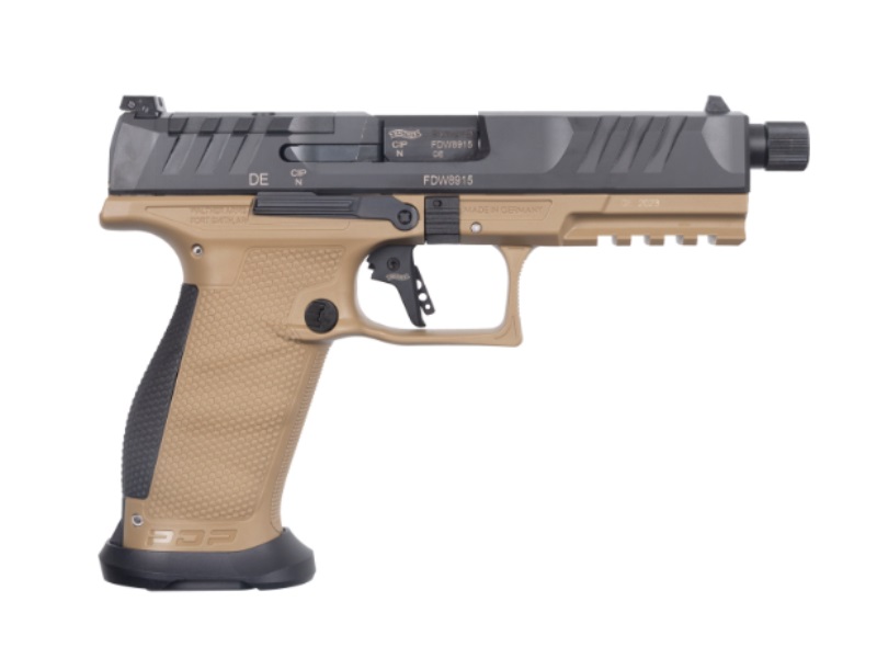 WALTHER ARMS 2876582 PDP PRO SD 9MM LUGER 18+1 5.10" THREADED BARREL, BLACK OPTIC CUT/SERRATED SLIDE, FDE POLYMER FRAME WITH PIC. RAIL, PERFORMANCE DUTY GRIP, FLARED MAGWELL