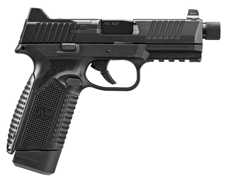FN 66101385 545 TACTICAL 45 ACP 10+1 4.71" BLACK TARGET CROWN/THREADED STEEL BARREL, BLACK OPTIC CUT/SERRATED STEEL SLIDE & POLYMER FRAME W/PICATINNY RAIL,  AMBIDEXTROUS