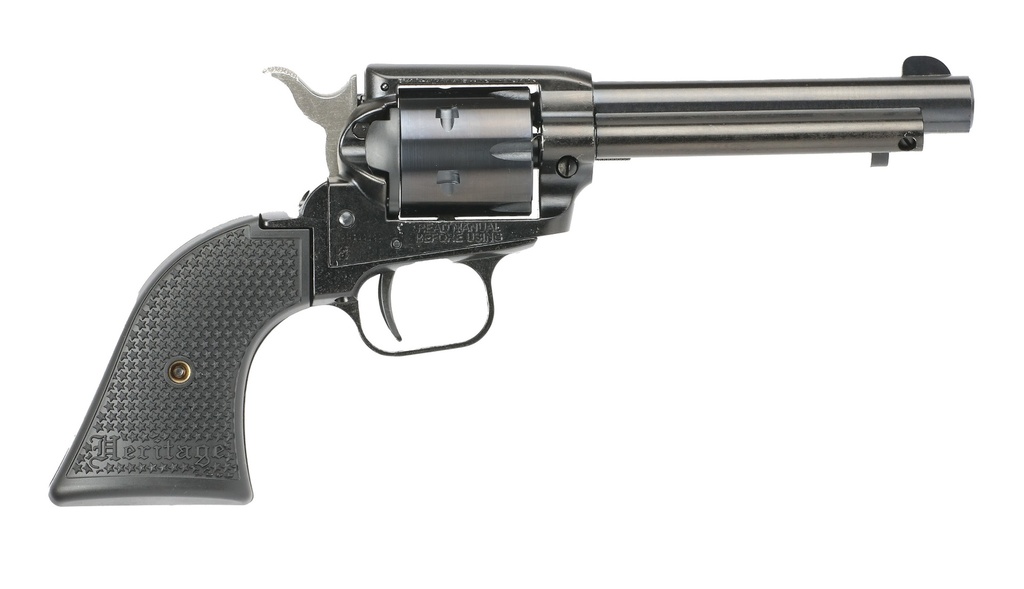 HERITAGE MFG RR22B4PG ROUGH RIDER  22 LR 6 SHOT, 4.75" BLACK STEEL BARREL, BLACK CERAKOTE ZINC ALLOY FRAME, BLACK CERAKOTE CYLINDER, BLACK POLYMER GRIP, HAMMER/THUMB SAFETY, EXPOSED HAMMER