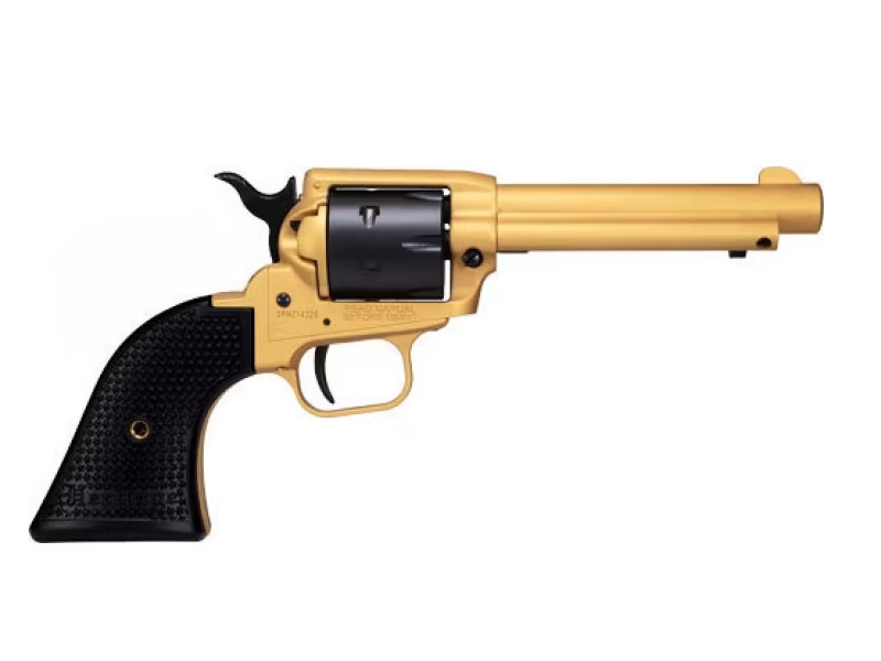 HERITAGE MFG RR22S4 ROUGH RIDER  22 LR 6 SHOT 4.75" GOLD CERAKOTE STEEL BARREL & FRAME, BLACK SATIN CYLINDER, BLACK POLYMER GRIPS FEATURES BLACK ACCENTS