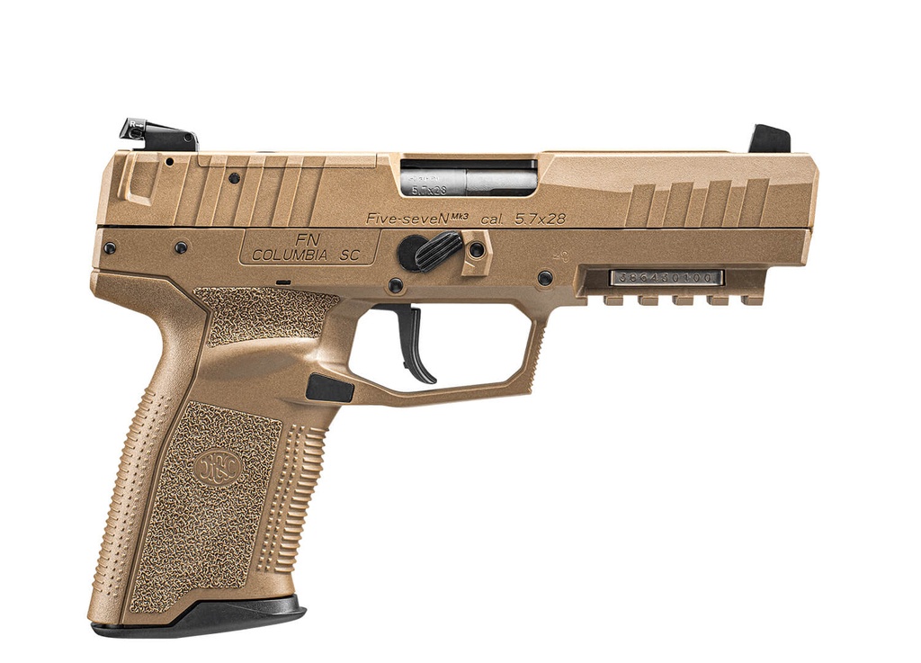 FN 66101275 FIVE-SEVEN MRD 5.7X28MM  4.80" BARREL 20+1, FLAT DARK EARTH POLYMER FRAME WITH MOUNTING RAIL & SERRATED TRIGGER GUARD, OPTIC CUT FDE STEEL SLIDE, NO MANUAL SAFETY, OPTICS READY