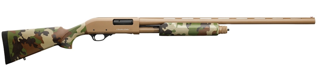 CHARLES DALY 930330 301  FULL SIZE 12 GAUGE PUMP 3" 4+1 28" FLAT DARK EARTH VENT RIB BARREL & GROOVED ALUMINUM RECEIVER, FIXED WOODLAND CAMO SYNTHETIC STOCK, BERETTA/BENELLI MOBIL CHOKE SYSTEM