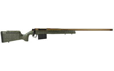 CHRISTENSEN ARMS 8010201400 MESA LONG RANGE 338 LAPUA MAG 3+1 27" THREADED BARREL, BURNT BRONZE CERAKOTE, GREEN WITH BLACK/TAN WEBBING STOCK