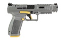 CANIK HG6610TN SFX RIVAL FULL SIZE 9MM LUGER 18+1, 5" BLACK STEEL BARREL, RIVAL GRAY PORTED/SERRATED SLIDE, RIVAL GRAY W/GOLD ACCENTS POLYMER FRAME W/BEAVERTAIL & PICATINNY RAIL, AMBIDEXTROUS