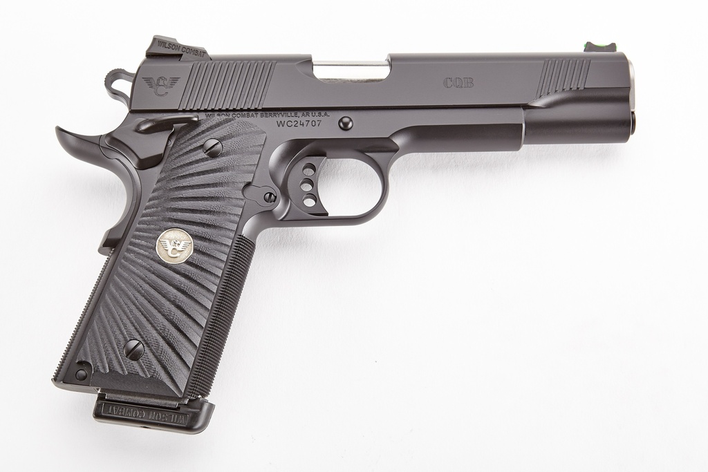 WILSON COMBAT CQBFS9A CQB  FULL SIZE FRAME 9MM LUGER 10+1 5" MATCH GRADE BARREL, BLACK SERRATED CARBON STEEL SLIDE, BLACK ARMOR-TUFF CARBON STEEL FRAME W/BEAVERTAIL, BLACK G10 STARBURST GRIP