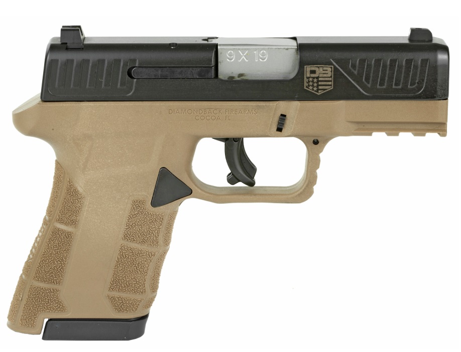 DIAMONDBACK DB0300P061 AM2  SUB-COMPACT FRAME 9MM LUGER 17+1, 3.50" STAINLESS STEEL BARREL, BLACK NITRIDE SERRATED STAINLESS STEEL SLIDE, FLAT DARK EARTH POLYMER FRAME W/PICATINNY RAIL & POLYMER GRIP