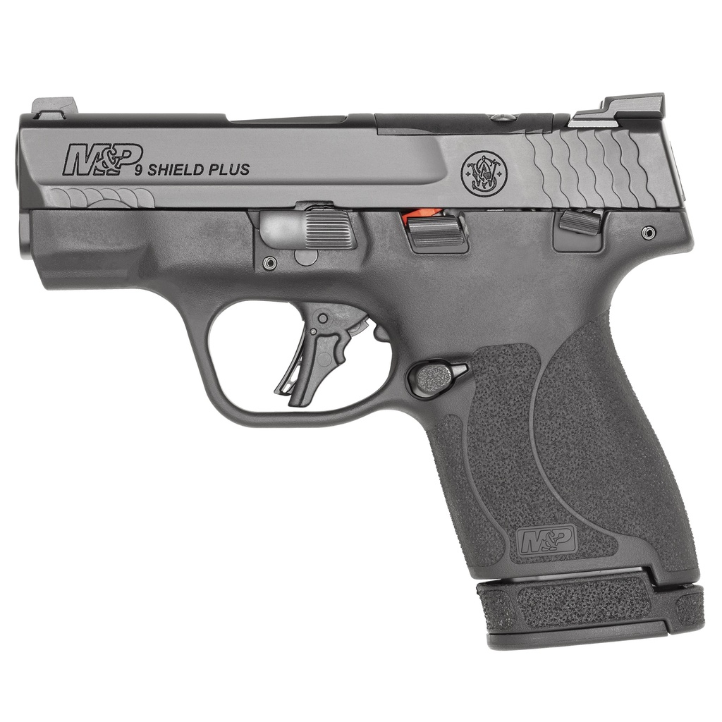 SMITH & WESSON 13536 M&P SHIELD PLUS MICRO-COMPACT FRAME 9MM LUGER 13+1, 3.10" BLACK ARMORNITE STEEL BARREL & OPTIC CUT/SERRATED STAINLESS STEEL SLIDE, MATTE BLACK POLYMER FRAME, THUMB SAFETY