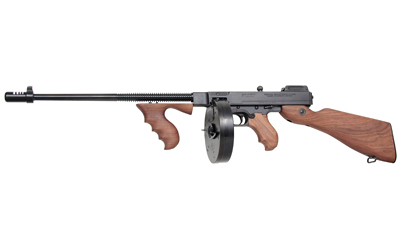 THOMPSON T1100D 1927A-1 DELUXE CARBINE 45 ACP CALIBER WITH 18" BARREL, 20+1 CAPACITY (STICK), 100+1 CAPACITY (DRUM), BLUED METAL FINISH, AMERICAN WALNUT STOCK WOOD GRIP RIGHT HAND
