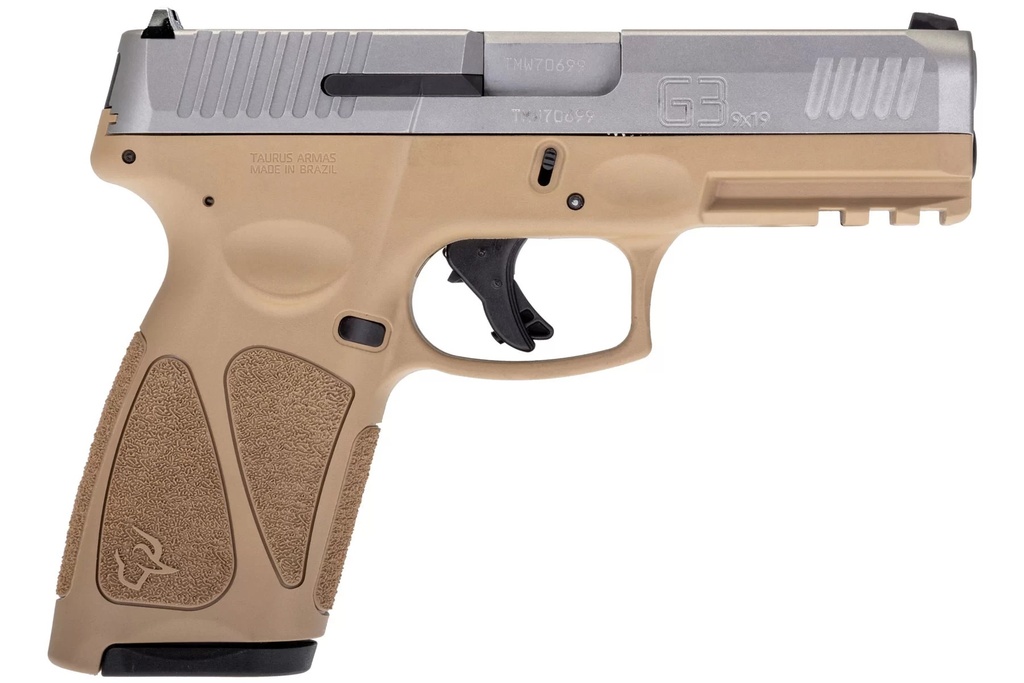 TAURUS 1G3B949T15 G3  FULL SIZE FRAME 9MM LUGER 15+1 4" MATTE STAINLESS STEEL BARREL, MATTE SERRATED STAINLESS STEEL SLIDE, TAN POLYMER FRAME W/PICATINNY RAIL, TAN POLYMER GRIP, RIGHT HAND