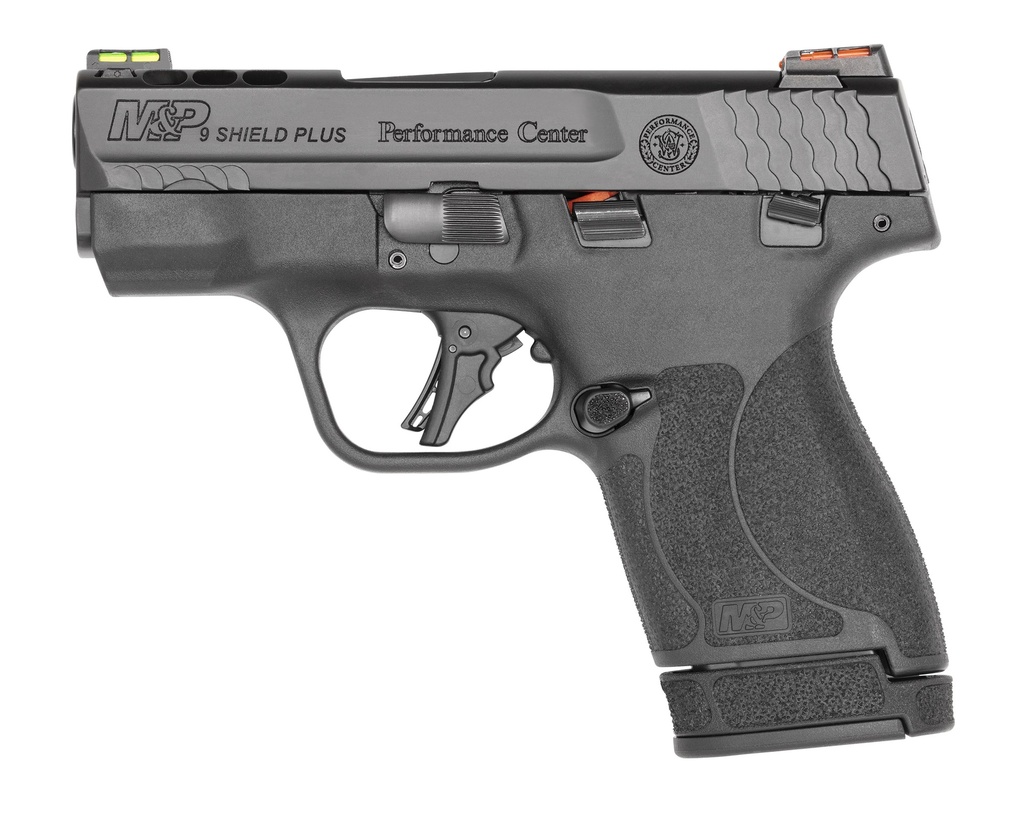SMITH & WESSON 13254 M&P PERFORMANCE CENTER SHIELD PLUS 9MM LUGER 3.10" PORTED BARREL 10+1 OR 13+1, BLACK POLYMER FRAME, PORTED ARMORNITE SLIDE, FIBER OPTICS SIGHTS, MANUAL SAFETY