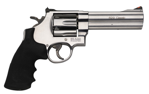 [022188636369] SMITH & WESSON 163636 MODEL 629 CLASSIC 44 REM MAG OR 44 S&W SPL STAINLESS STEEL 5" BARREL & 6RD CYLINDER, SATIN STAINLESS STEEL N-FRAME, RED RAMP FRONT/WHITE OUTLINE REAR SIGHTS