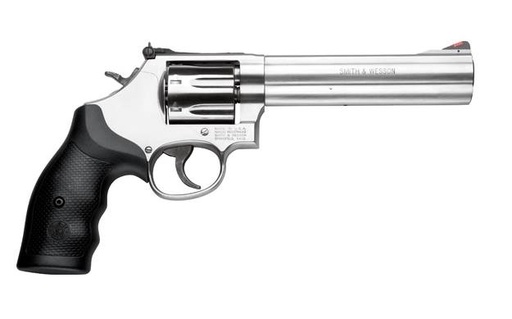 [022188641981] SMITH & WESSON 164198 MODEL 686 PLUS 357 MAG OR 38 S&W SPL +P  STAINLESS STEEL 6" BARREL & 7RD   CYLINDER, SATIN STAINLESS STEEL L-FRAME, RED RAMP FRONT/WHITE OUTLINE REAR SIGHTS, INTERNAL LOCK