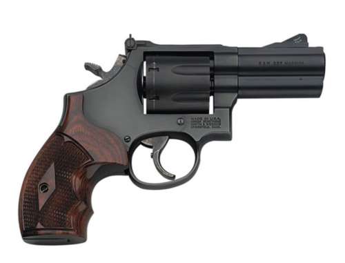 [022188701708] SMITH & WESSON 170170 MODEL 586 PERFORMANCE CENTER L-COMP 357 MAG BLUED CARBON STEEL 3" PORTED FULL LUG BARREL, 7RD CYLINDER & L-FRAME, CHECKERED ALTAMONT ROSEWOOD GRIP, TITANIUM FRONT NIGHT SIGHT