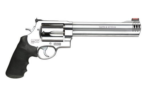 [022188635010] SMITH & WESSON 163501 MODEL 500  X-LARGE 500 S&W MAG 5 SHOT 8.38" SATIN COMPENSATED BARREL, SATIN CYLINDER, SATIN STAINLESS STEEL FRAME, BLACK FINGER GROOVED GRIP, EXPOSED HAMMER