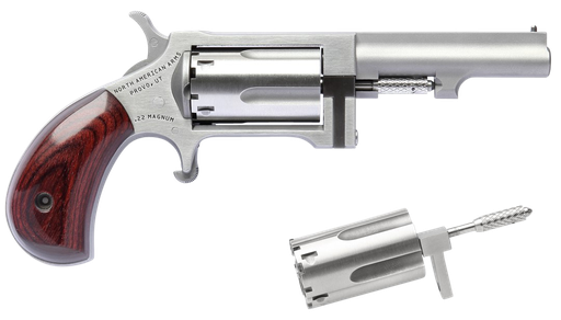 [744253002700] NORTH AMERICAN ARMS SWC250 SIDEWINDER  22 LR 22 WMR 5 SHOT 2.50" STAINLESS STEEL BARREL, FRAME & CYLINDER, ROSEWOOD BIRDSHEAD GRIP EXPOSED HAMMER