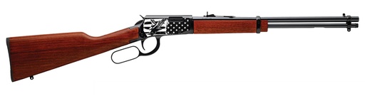 [754908900688] ROSSI RL22181WD-EN22 RIO BRAVO  22 LR 15+1 18" BLACK POLISHED ALLOY STEEL BARREL, BLACK ENGRAVED W/FLAG & EAGLE ALLOY STEEL RECEIVER, HARDWOOD FIXED STOCK, RIGHT HAND