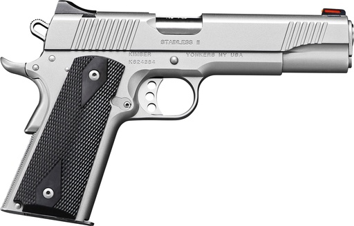 [669278320076] KIMBER MFG.,INC 3200007CAB STAINLESS II (CA)  45 ACP 7+1 5" FRONT SERRATIONS STAINLESS STEEL SLIDE SATIN SILVER BLACK SYNTHETIC DOUBLE DIAMOND CHECKERING GRIP