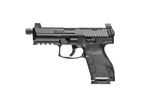 [642230273436] HK 81001231 VP9A1 K TACTICAL 9MM LUGER 10+1 4.70" BLACK THREADED BARREL, BLACK STEEL OPTIC READY/SERRATED SLIDE, BLACK POLYMER FRAME W/PICATINNY RAIL, TEXTURED GRIP