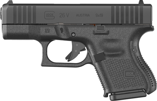 [764503068515] GLOCK UV2650201 G26 V SUB-COMPACT FRAME 9MM LUGER 10+1 3.43" BLACK GMB BARREL, BLACK STEEL SERRATED SLIDE, BLACK POLYMER FRAME, TEXTURED POLYMER GRIP, AMBIDEXTROUS