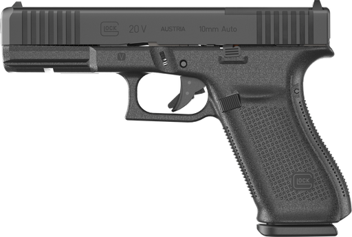 [764503068485] GLOCK UV2050203MOS G20 V MOS STANDARD 10MM AUTO 15+1 4.61" BLACK BARREL, BLACK NDLC STEEL OPTIC READY/SERRATED SLIDE, BLACK POLYMER FRAME W/ACCESSORY RAIL, INTERCHANGEABLE BACKSTRAP, AMBIDEXTROUS