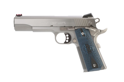 [098289113252] COLT MFG O1073CCP COMPETITION  38 SUPER 9+1 5" NATIONAL MATCH BARREL, STAINLESS STEEL SERRATED SLIDE, STAINLESS STEEL FRAME W/BEAVERTAIL, COMPETITION BLUE G10 GRIP