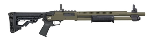 [015813507592] MOSSBERG 50759 590R  12 GAUGE PUMP 3" 6+1 18.50" OD GREEN CERAKOTE HEAT SHIELD BARREL, OD GREEN CERAKOTE STEEL RECEIVER, AR MIL-SPEC ADJUSTABLE BLACK SYNTHETIC STOCK, BLACK POLYMER MAGPUL GRIP