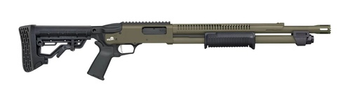 [015813507578] MOSSBERG 50757 590R  12 GAUGE PUMP 3" 6+1 18.50" OD GREEN CERAKOTE HEAT SHIELD BARREL, OD GREEN CERAKOTE STEEL RECEIVER, BLACK AR MIL-SPEC ADJUSTABLE SYNTHETIC STOCK, BLACK MAGPUL GRIP
