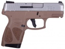 TAURUS 1-G2S939B G2S  COMPACT FRAME 9MM LUGER 7+1 3.26" MATTE STAINLESS STEEL BARREL, BLACK STAINLESS STEEL SERRATED SLIDE, BROWN POLYMER FRAME W/ACCESSORY RAIL, BLACK POLYMER GRIP