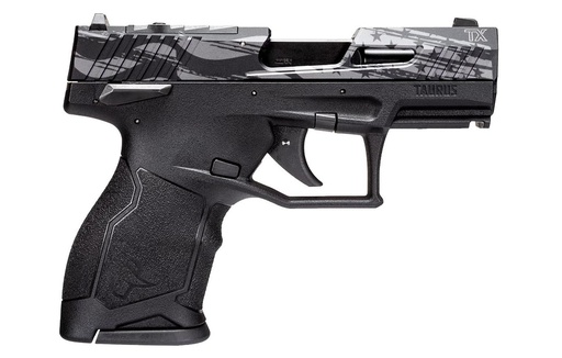 [725327942528] TAURUS 1TX2233110US5 TX22C T.O.R.O. COMPACT FRAME 22 LR 10+1 3.60" MATTE BLACK STEEL BARREL, ENGRAVED DISTRESSED USA FLAG OPTIC READY/SERRATED SLIDE, BLACK POLYMER FRAME