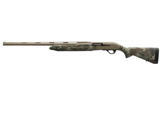 [048702026010] WINCHESTER REPEATING ARMS 511313292 SX4 HYBRID HUNTER 12 GAUGE 3.5" CHAMBER 4+1 2.75" 28", FDE CERAKOTE REC/BARREL, WOODLAND CAMO FURNITURE, FIBER OPTIC FRONT SIGHT LEFT HAND